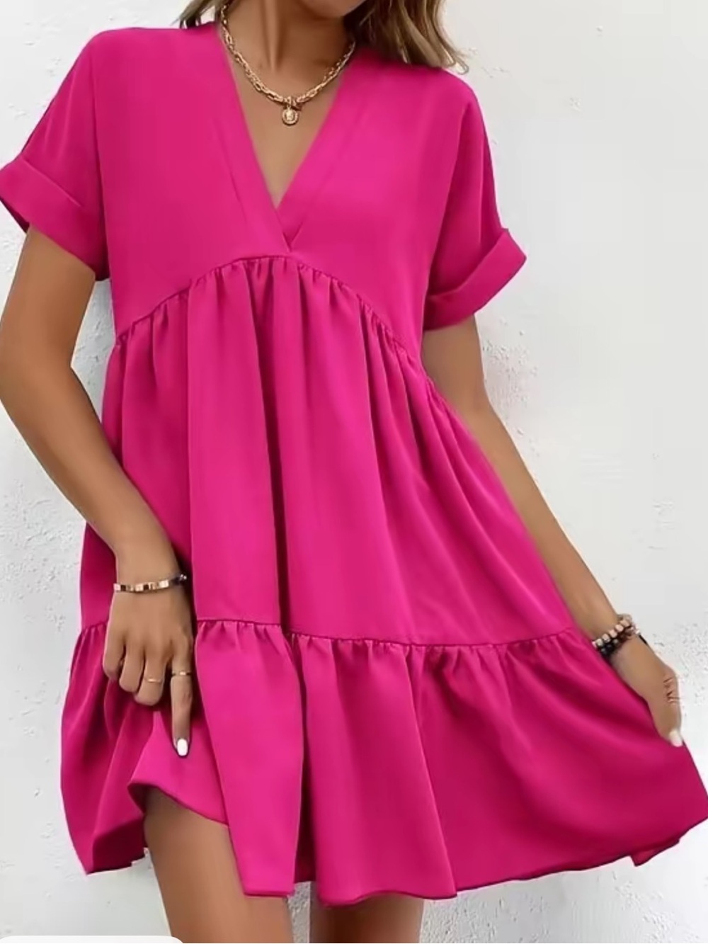 Hot Curve Studio size XL pink V-Neck Short Sleeve lightweight Short Swing Dress